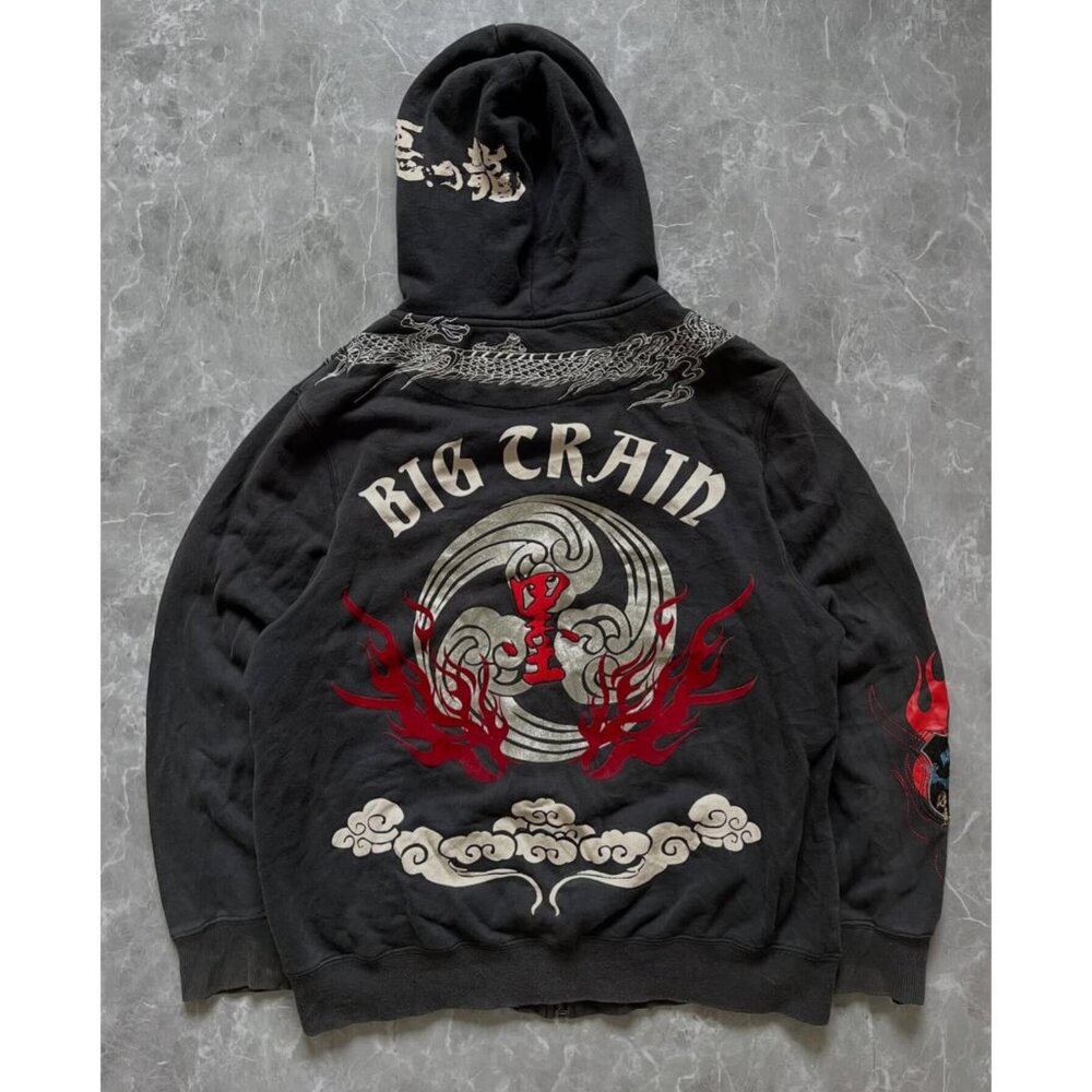 Vintage Big Train Y2K Osaka Japanese Streetwear Full Zip Dragon Hoodie
